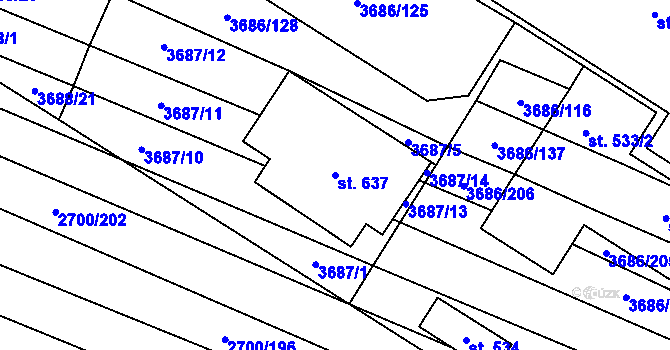 Parcela st. 637 v KÚ Brumovice, Katastrální mapa