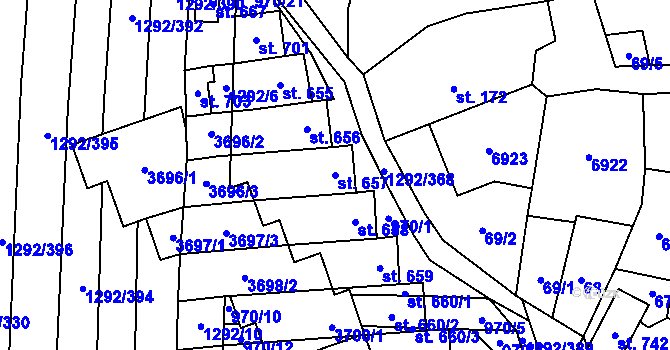 Parcela st. 657 v KÚ Brumovice, Katastrální mapa
