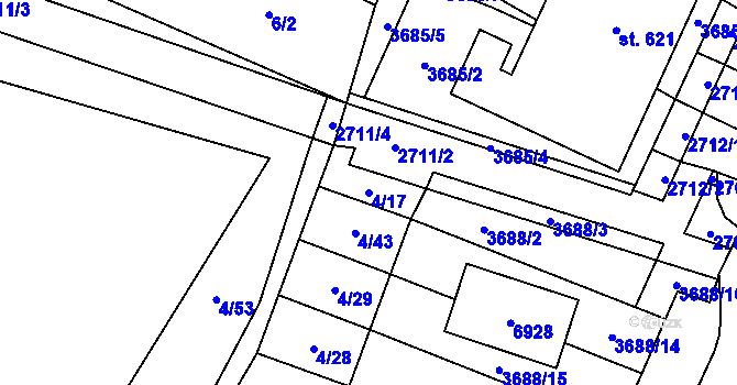 Parcela st. 4/17 v KÚ Brumovice, Katastrální mapa