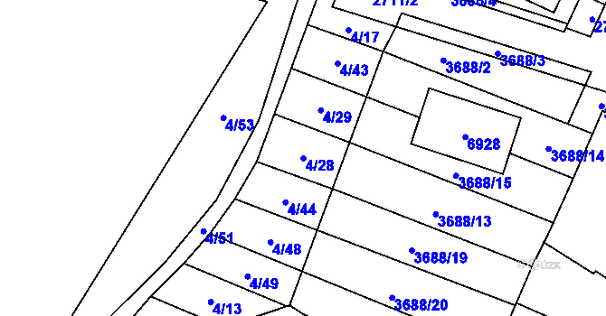Parcela st. 4/28 v KÚ Brumovice, Katastrální mapa