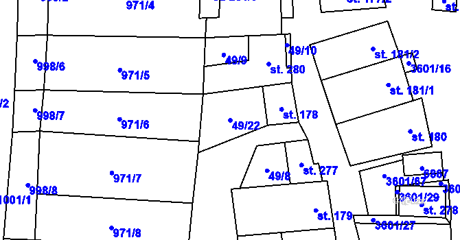 Parcela st. 49/22 v KÚ Brumovice, Katastrální mapa