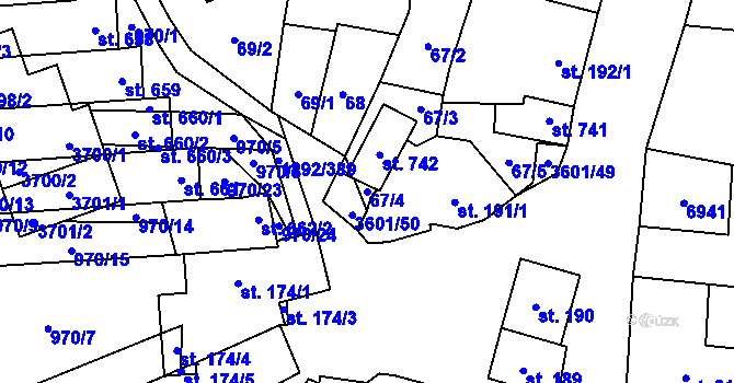 Parcela st. 67/4 v KÚ Brumovice, Katastrální mapa