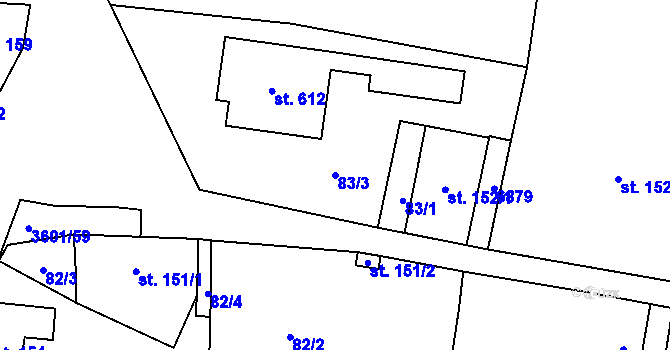 Parcela st. 83/3 v KÚ Brumovice, Katastrální mapa
