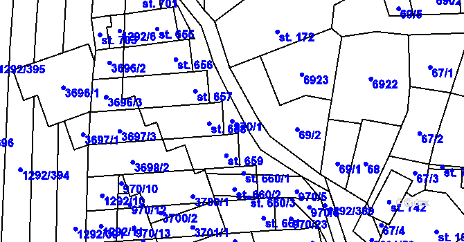 Parcela st. 970/1 v KÚ Brumovice, Katastrální mapa