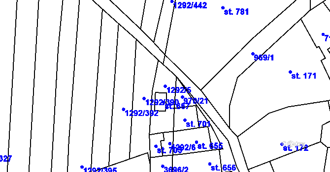 Parcela st. 1292/5 v KÚ Brumovice, Katastrální mapa