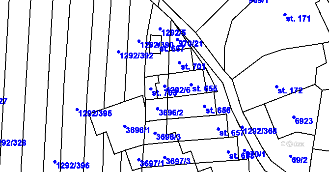 Parcela st. 1292/6 v KÚ Brumovice, Katastrální mapa