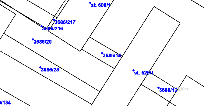Parcela st. 3686/14 v KÚ Brumovice, Katastrální mapa