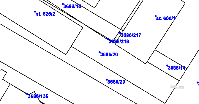 Parcela st. 3686/20 v KÚ Brumovice, Katastrální mapa