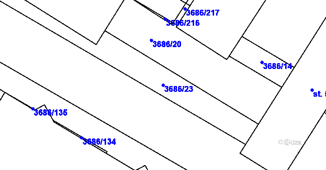Parcela st. 3686/23 v KÚ Brumovice, Katastrální mapa