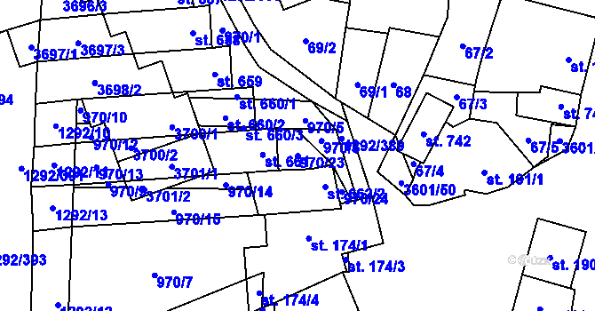Parcela st. 970/23 v KÚ Brumovice, Katastrální mapa