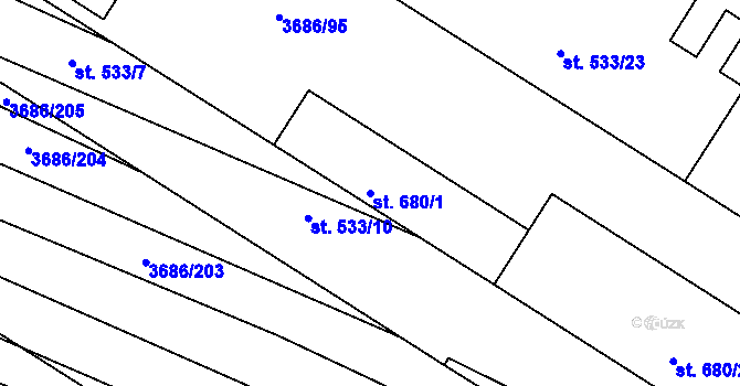Parcela st. 680/1 v KÚ Brumovice, Katastrální mapa
