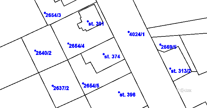 Parcela st. 374 v KÚ Brumovice u Opavy, Katastrální mapa