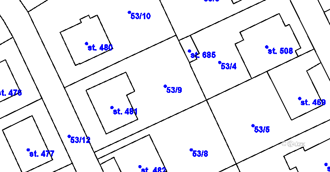 Parcela st. 53/9 v KÚ Brumovice u Opavy, Katastrální mapa