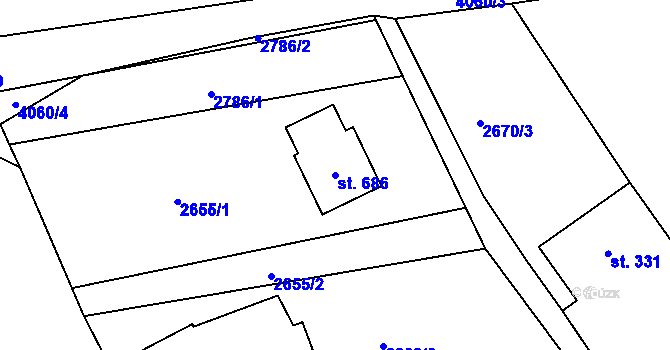Parcela st. 686 v KÚ Brumovice u Opavy, Katastrální mapa