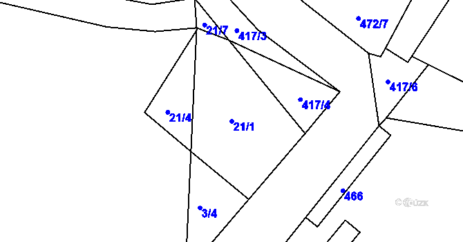 Parcela st. 21/1 v KÚ Skrochovice, Katastrální mapa