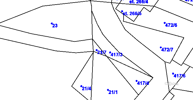 Parcela st. 21/7 v KÚ Skrochovice, Katastrální mapa