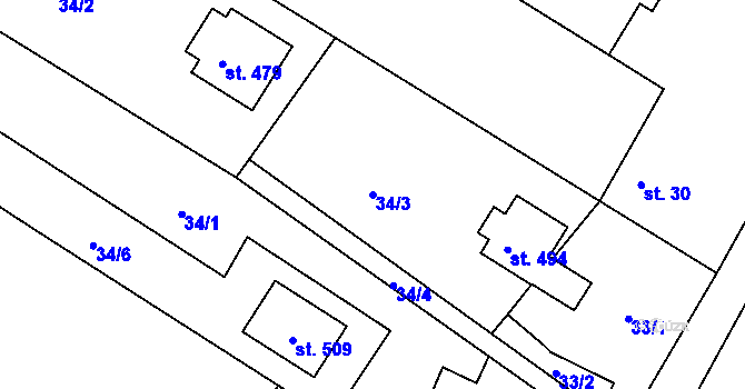 Parcela st. 34/3 v KÚ Skrochovice, Katastrální mapa