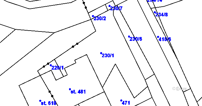 Parcela st. 230/1 v KÚ Skrochovice, Katastrální mapa