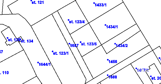Parcela st. 123/5 v KÚ Úblo, Katastrální mapa
