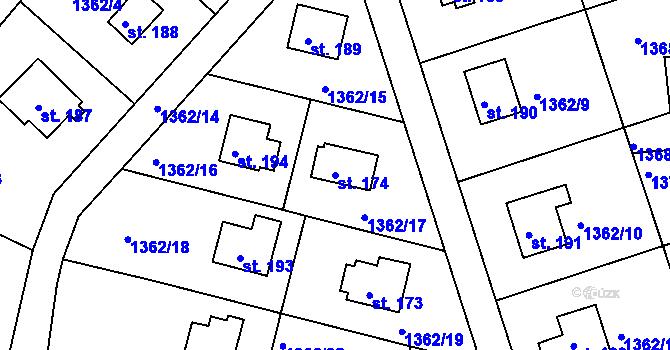 Parcela st. 174 v KÚ Úblo, Katastrální mapa