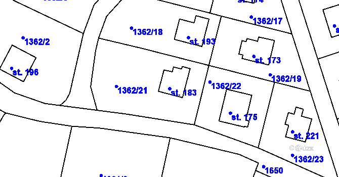 Parcela st. 183 v KÚ Úblo, Katastrální mapa