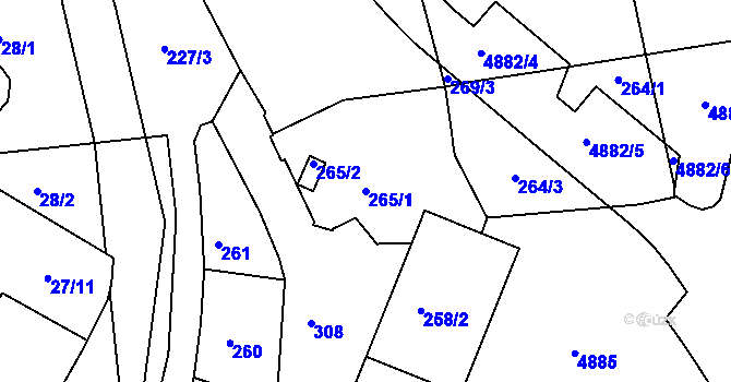 Parcela st. 265/1 v KÚ Bruntál-město, Katastrální mapa