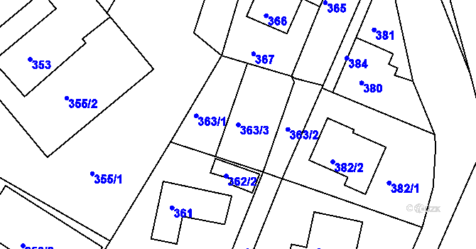 Parcela st. 363/3 v KÚ Bruntál-město, Katastrální mapa