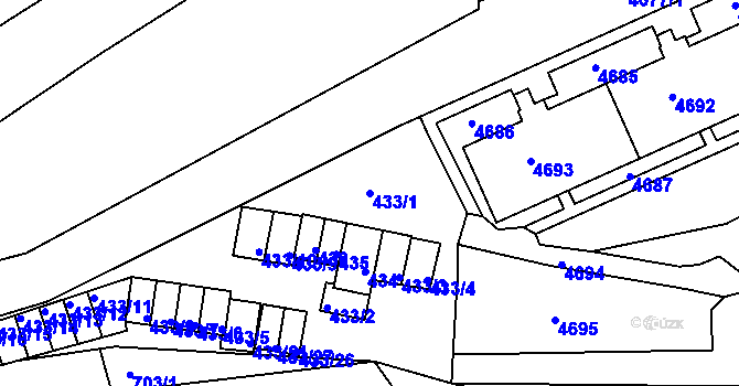 Parcela st. 433/1 v KÚ Bruntál-město, Katastrální mapa
