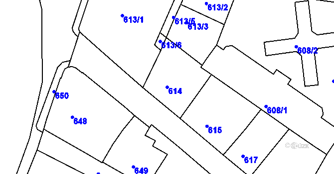 Parcela st. 614 v KÚ Bruntál-město, Katastrální mapa