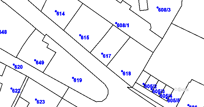 Parcela st. 617 v KÚ Bruntál-město, Katastrální mapa