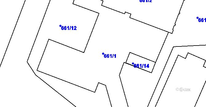 Parcela st. 661/1 v KÚ Bruntál-město, Katastrální mapa