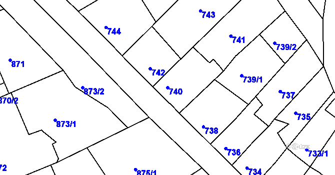 Parcela st. 740 v KÚ Bruntál-město, Katastrální mapa