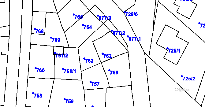 Parcela st. 762 v KÚ Bruntál-město, Katastrální mapa