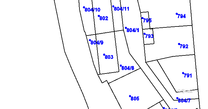 Parcela st. 803 v KÚ Bruntál-město, Katastrální mapa