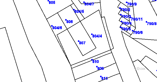 Parcela st. 807 v KÚ Bruntál-město, Katastrální mapa