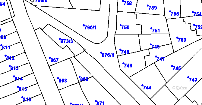 Parcela st. 876/1 v KÚ Bruntál-město, Katastrální mapa