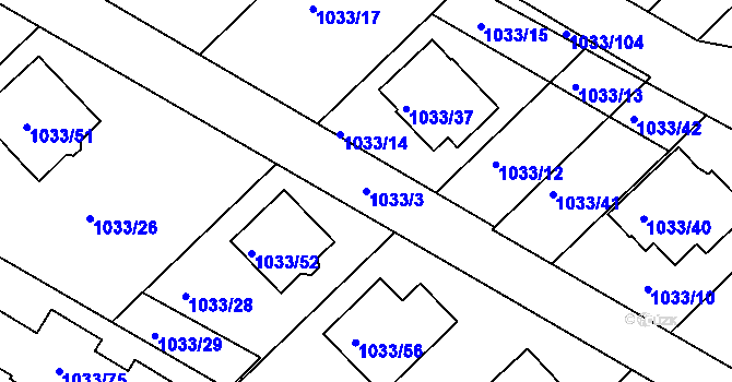 Parcela st. 1033/3 v KÚ Bruntál-město, Katastrální mapa