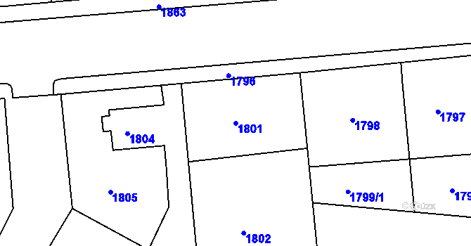 Parcela st. 1801 v KÚ Bruntál-město, Katastrální mapa