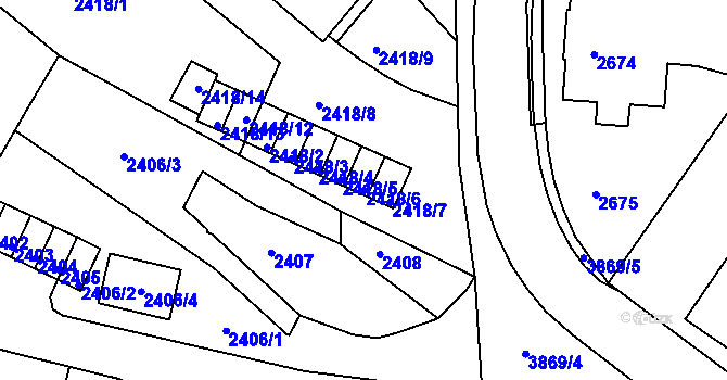 Parcela st. 2418/6 v KÚ Bruntál-město, Katastrální mapa