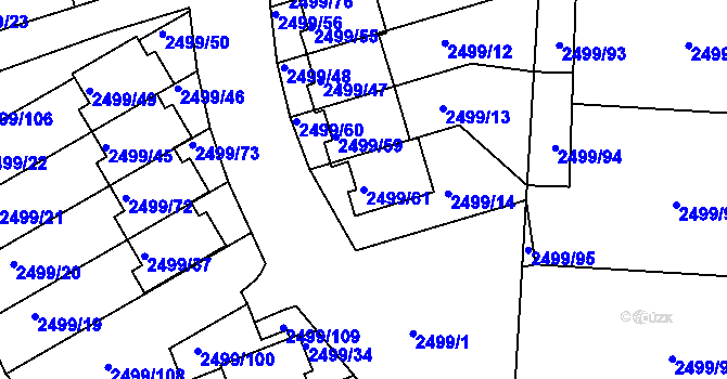 Parcela st. 2499/61 v KÚ Bruntál-město, Katastrální mapa