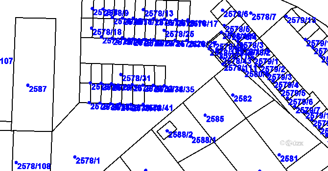 Parcela st. 2578/35 v KÚ Bruntál-město, Katastrální mapa