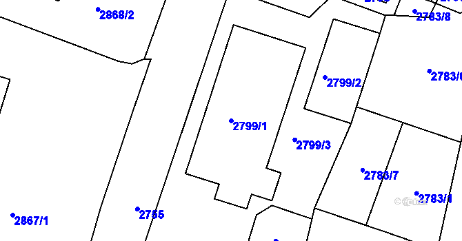 Parcela st. 2799/1 v KÚ Bruntál-město, Katastrální mapa