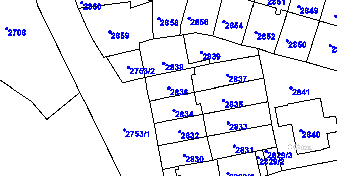 Parcela st. 2836 v KÚ Bruntál-město, Katastrální mapa