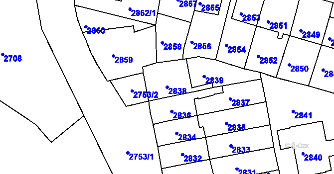 Parcela st. 2838 v KÚ Bruntál-město, Katastrální mapa