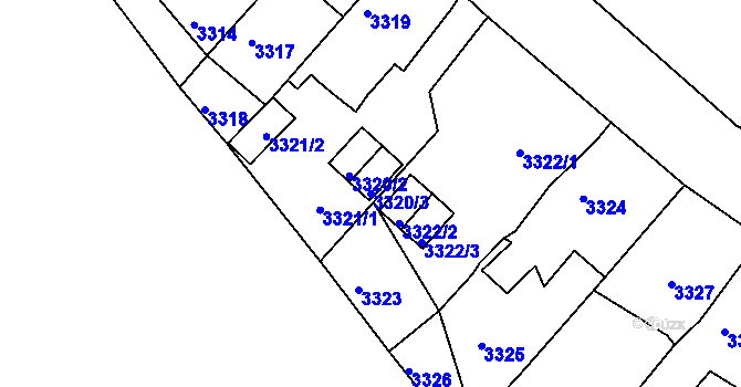 Parcela st. 3320/3 v KÚ Bruntál-město, Katastrální mapa