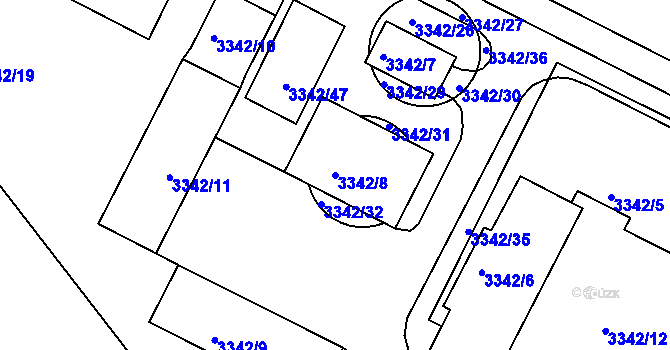 Parcela st. 3342/8 v KÚ Bruntál-město, Katastrální mapa