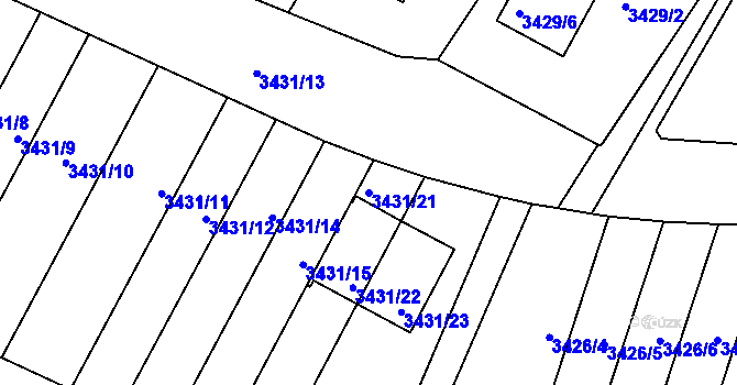 Parcela st. 3431/21 v KÚ Bruntál-město, Katastrální mapa