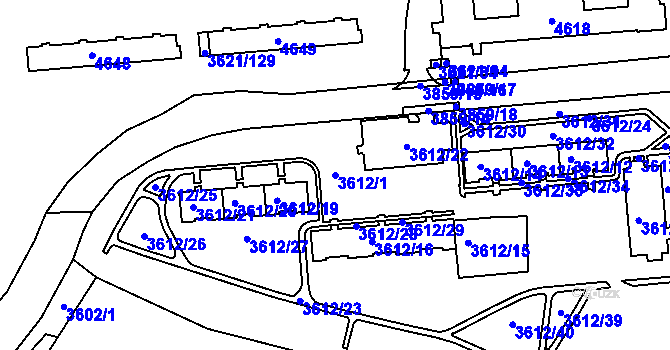 Parcela st. 3612/1 v KÚ Bruntál-město, Katastrální mapa