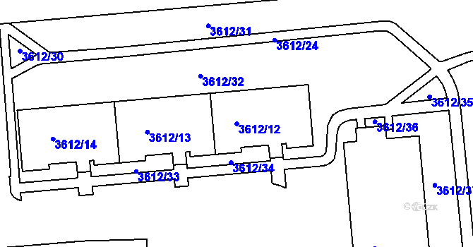 Parcela st. 3612/12 v KÚ Bruntál-město, Katastrální mapa
