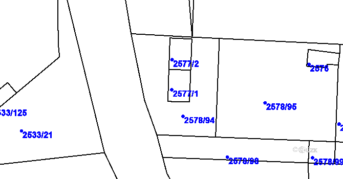 Parcela st. 2577/1 v KÚ Bruntál-město, Katastrální mapa